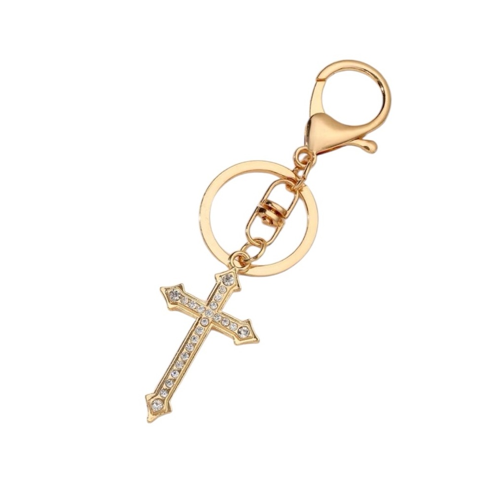 1pc Alloy & Rhinestone Cross Keychain Pendant/Charm - Picture 2 of 2